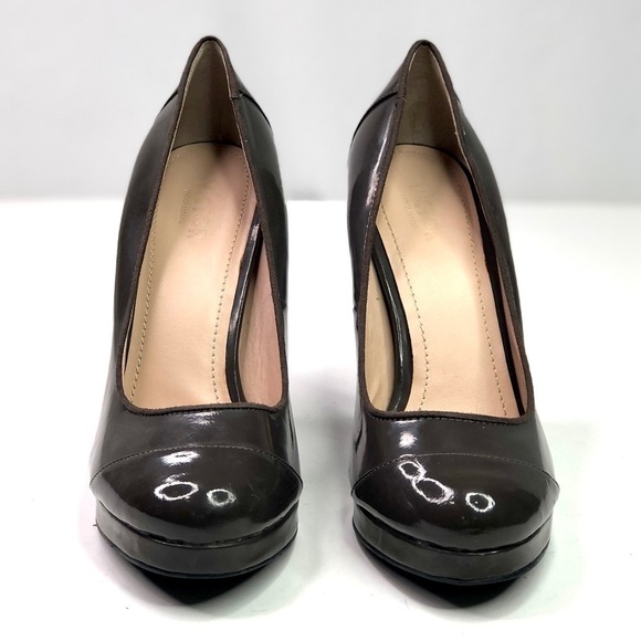 Victor Alfaro Clairette patent leather platform stiletto heels dark taupe 7.5 - Picture 6 of 9
